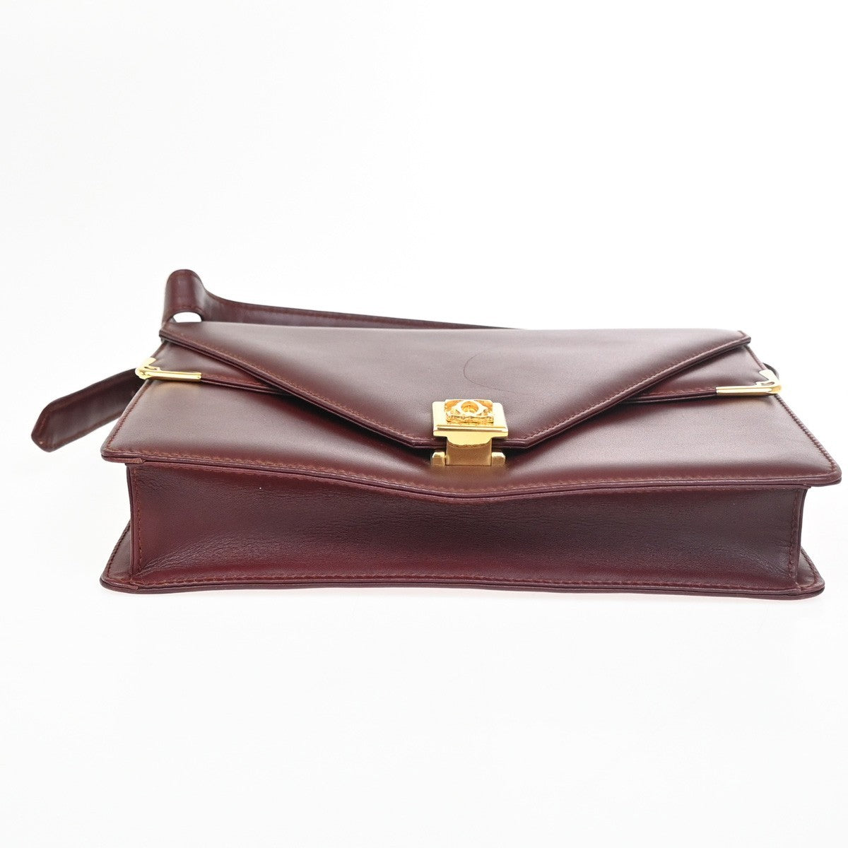 MUST DE CARTIER 2C Logo Two Flap Shoulder Bag Leather Bordeaux GHW Spain 37ZA278