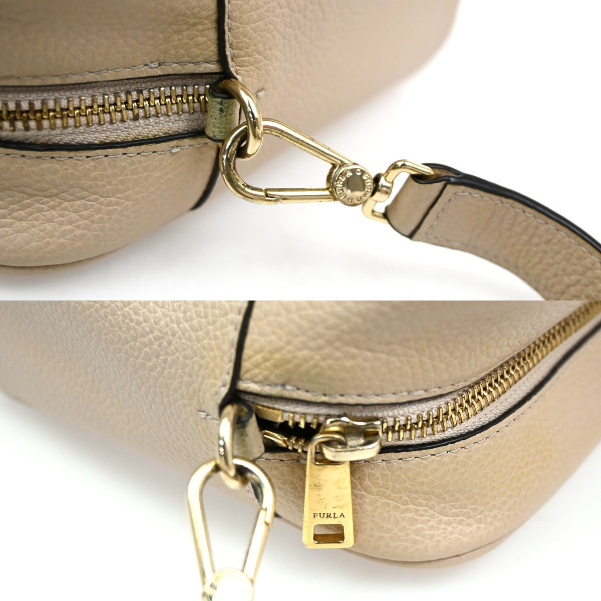 FURLA Logo Crossbody Shoulder Hand Bag Leather Beige GHW 08YH853