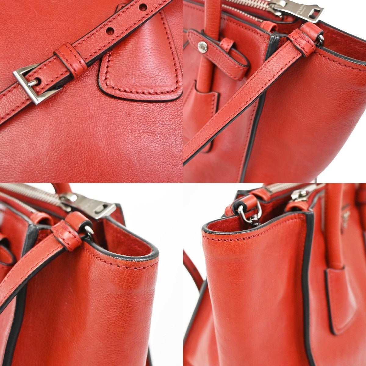 PRADA Logo 2Way Shoulder Hand Bag Leather Red SHW Italy 12KD181