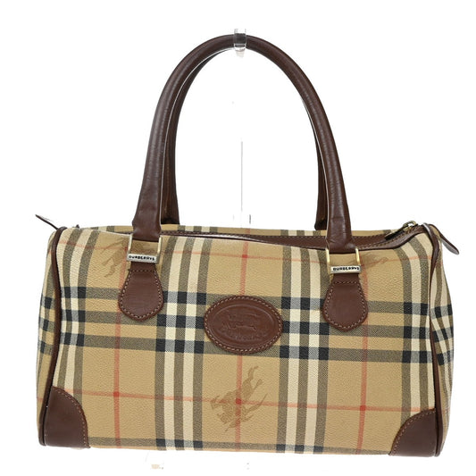 Burberrys Logo Hand Bag Nova Check PVC Leather Brown GHW 02YH772