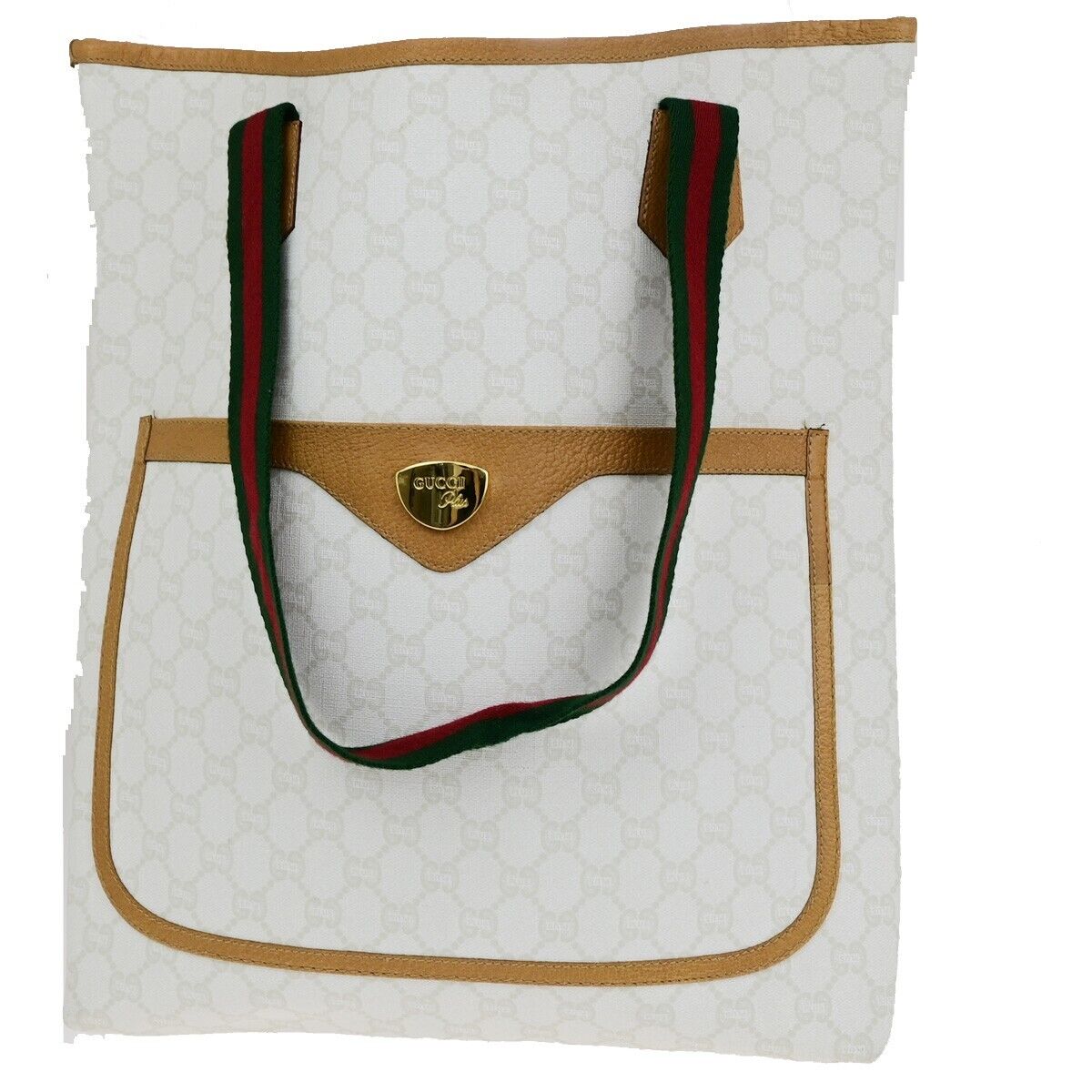 GUCCI PLUS GG Pattern Sherry Shoulder Tote Bag Supreme Leather White 62ED113