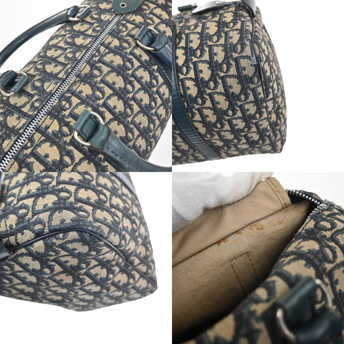 CHRISTIAN DIOR Logo Trotter Pattern Hand Bag Canvas Leather Blue France 79YH881