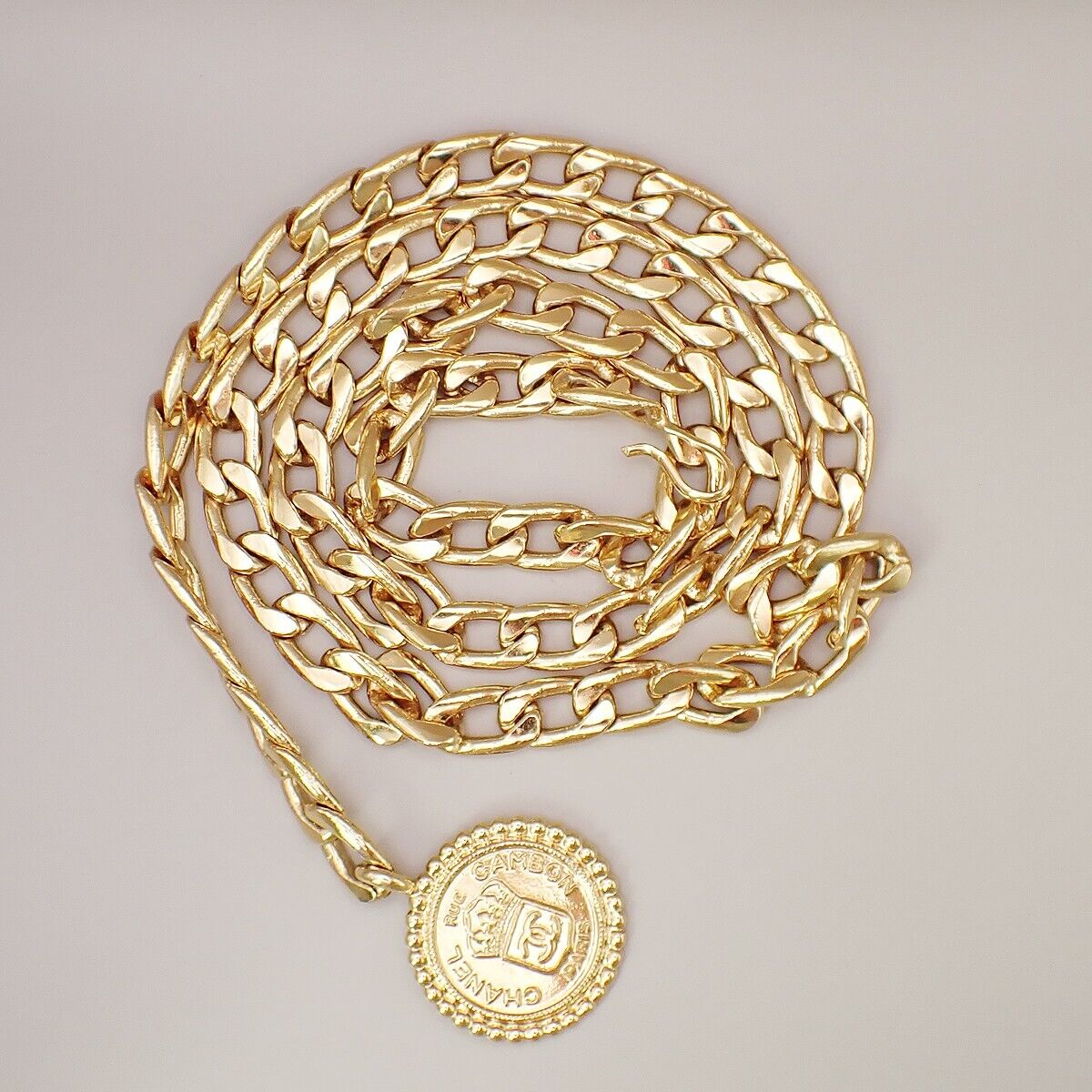 CHANEL CC Logo Cambon Medallion Charm Chain Belt Gold GHW Accessory 95RK025