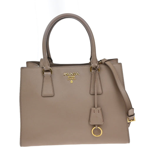 PRADA Logo Saffiano 2Way Shoulder Hand Tote Bag Leather Cammeo GHW 18FB970