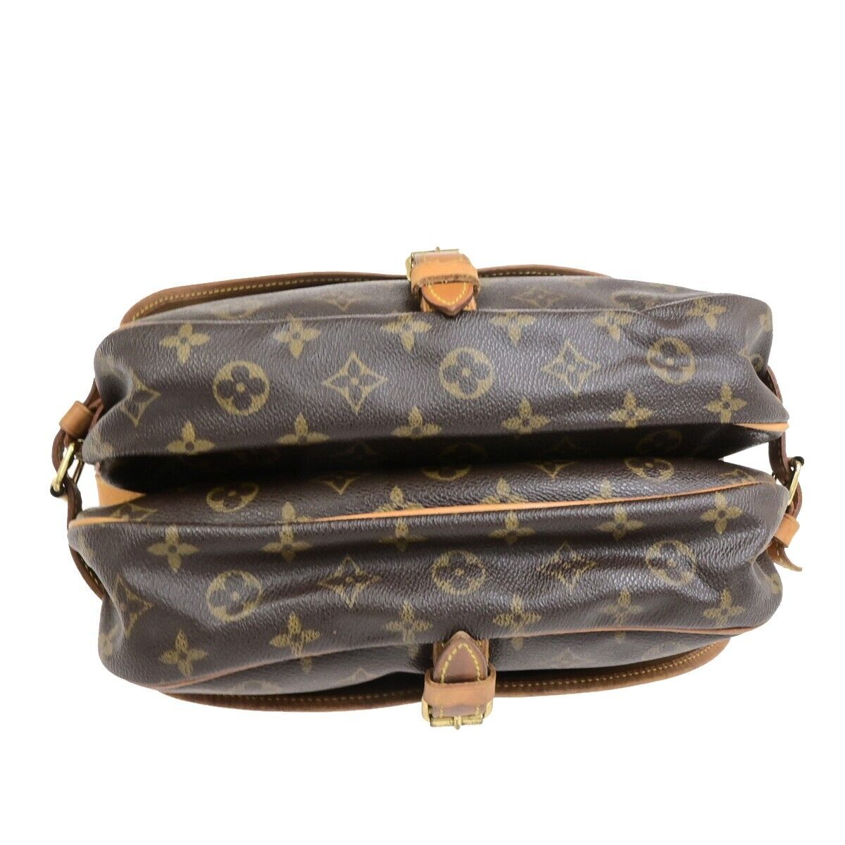 LOUIS VUITTON Logo Saumur MM Shoulder Bag Monogram Leather Brown M40710 83FB519
