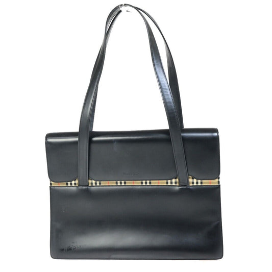 BURBERRYS Logo Shoulder Tote Bag Nova Check Canvas Leather Black 66FA947