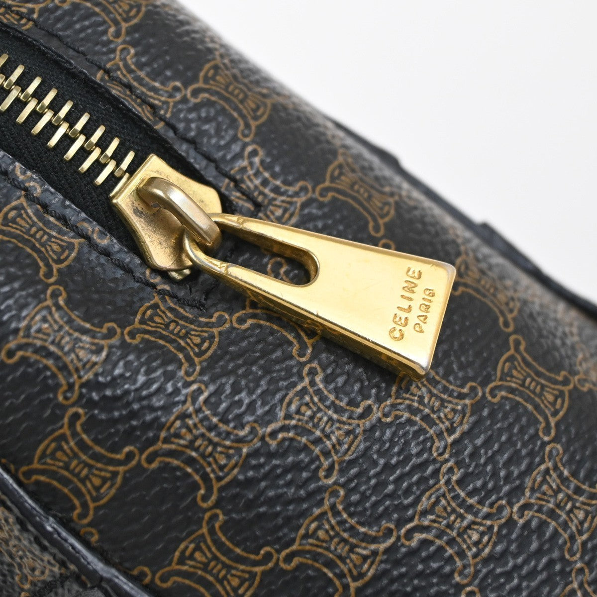 CELINE Logo Macadam Hand Bag PVC Leather Black  Brown GHW Italy 67KD092