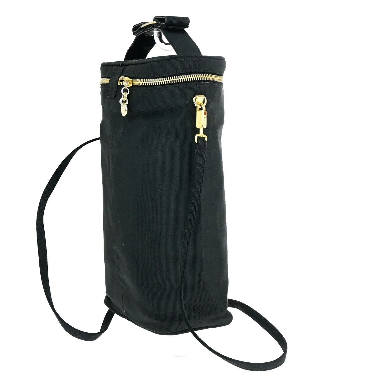SALVATORE FERRAGAMO Vara Vanity Hand Shoulder Bag Canvas Leather Black 09KA255