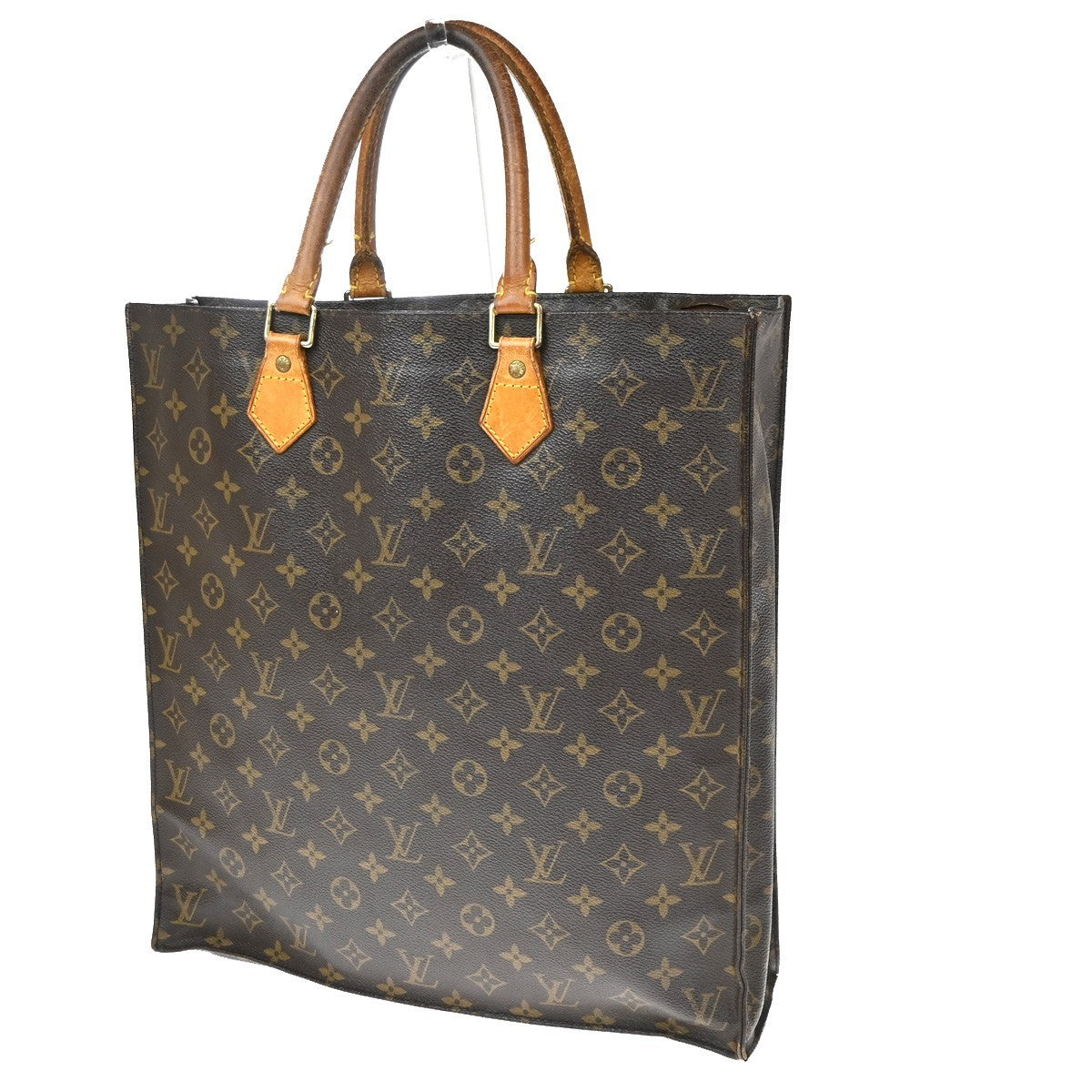 LOUIS VUITTON Logo Sac Plat Hand Tote Bag Monogram Leather Brown M51140 66CA931