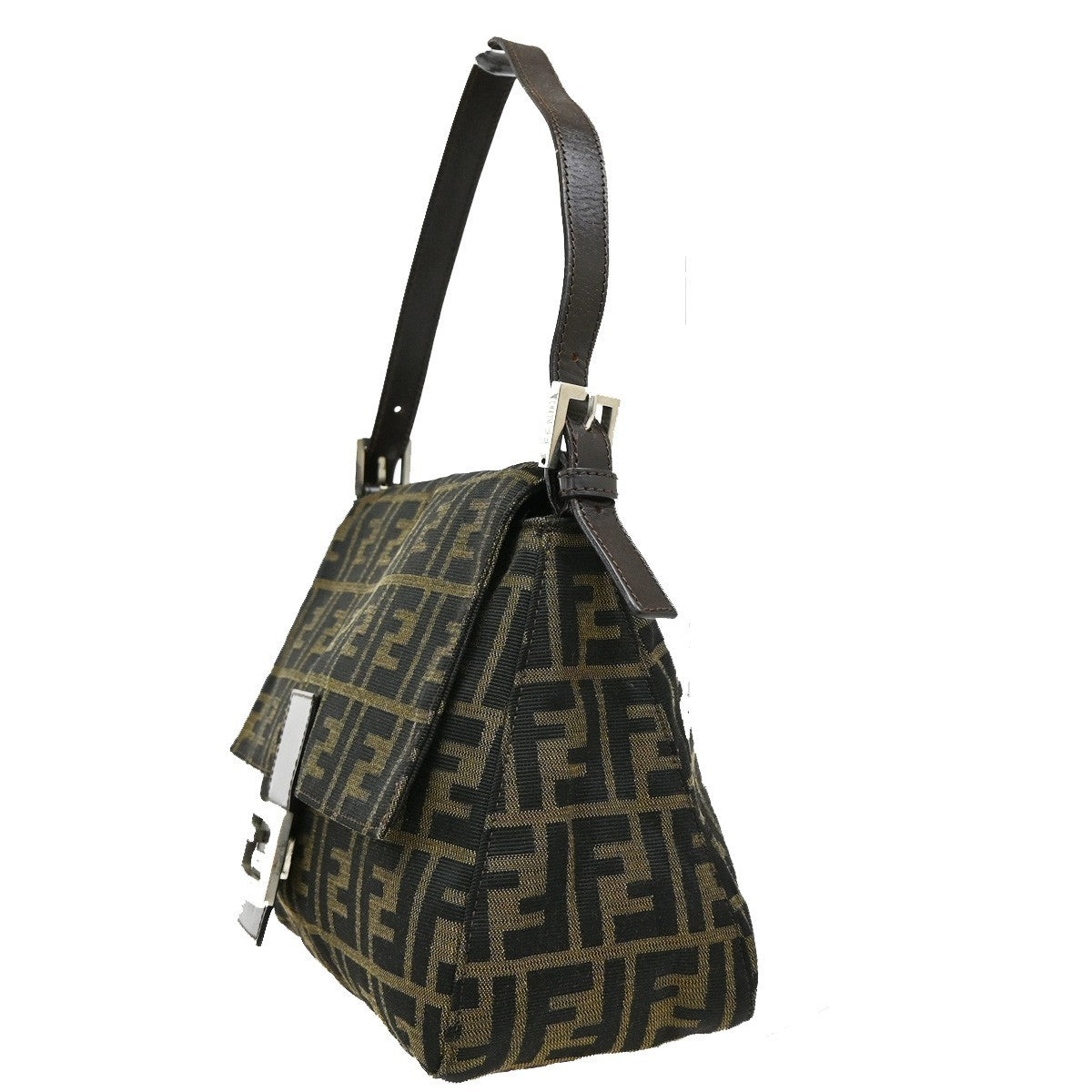 FENDI Logo Zucca Pattern Hand Bag Canvas Leather Brown SHW Italy 12KB535