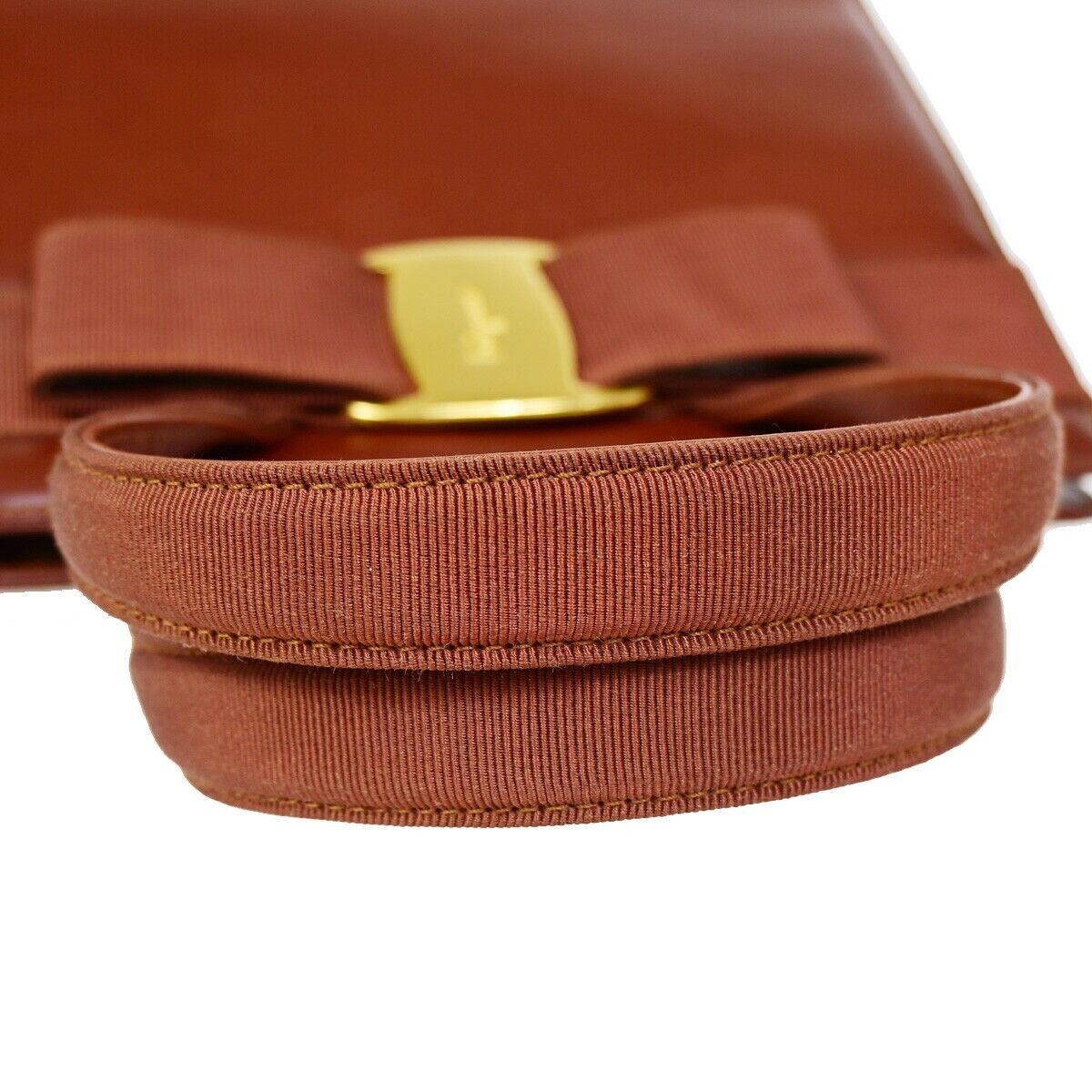 SALVATORE FERRAGAMO Vara Hand Bag Canvas Leather Brown Gold-plated Italy 61HB933