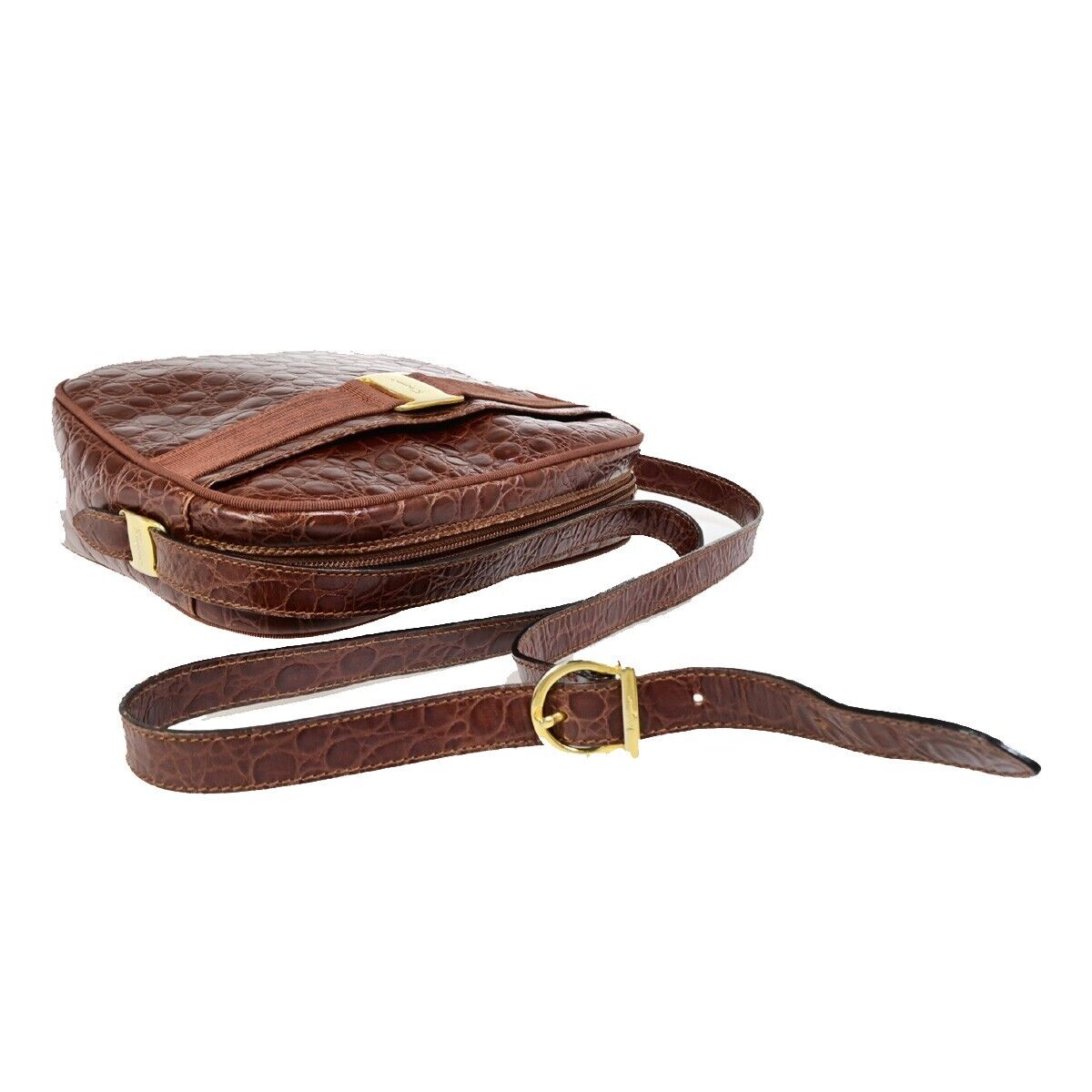 SALVATORE FERRAGAMO Vara Crossbody Shoulder Bag Embossing Leather Brown 67FB071