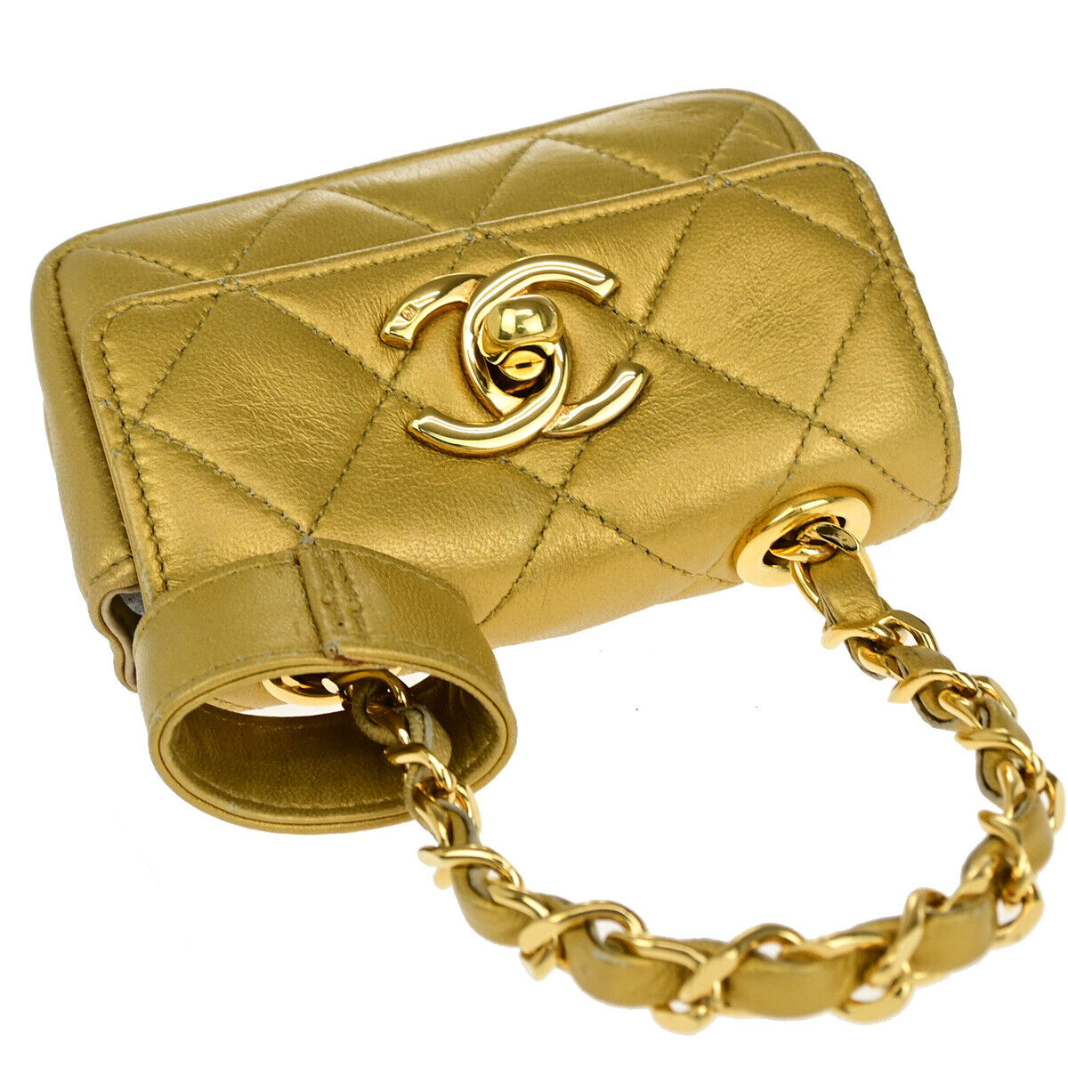 CHANEL CC Mini Matelasse Chain Hand Bag Belt Charm Leather Gold Vintage 330LC510