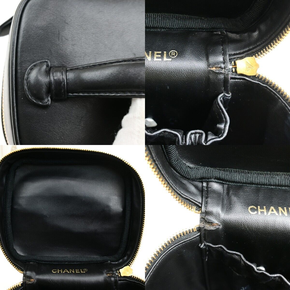 CHANEL CC Logo Bicolore Vanity Hand Bag Leather Black GHW Italy 76ED424
