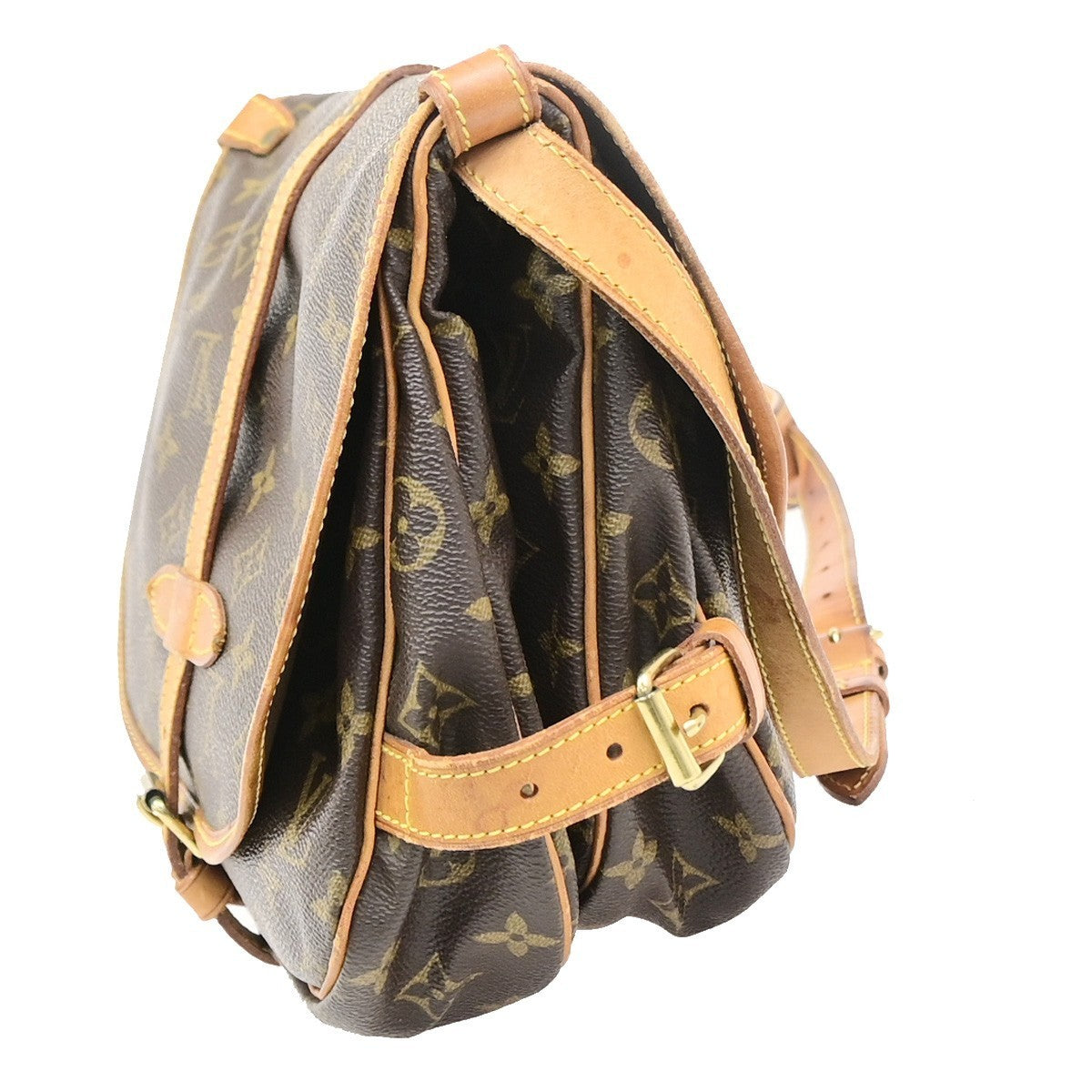 LOUIS VUITTON Logo Saumur 30 Shoulder Bag Monogram Leather Brown M42256 87YJ234