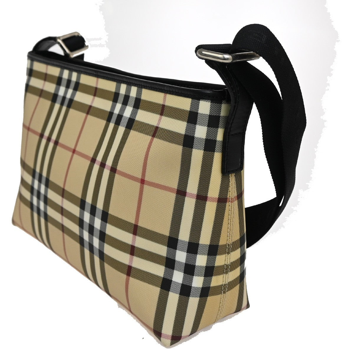 BURBERRY Logo Nova Check Shoulder Bag Canvas Leather Beige Black 38TA158