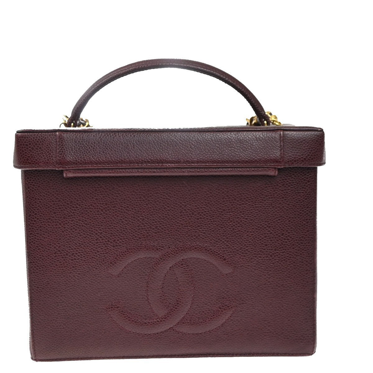 CHANEL 2Way Vanity Shoulder Hand Bag Calfskin Leather Red Vintage 330RP046