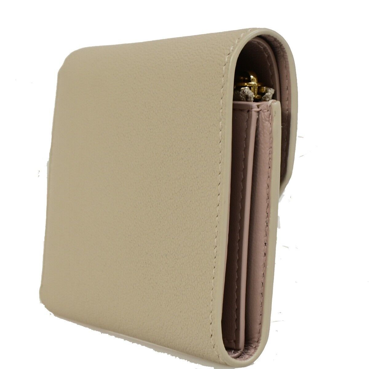 TIFFANY & CO. T Logo Trifold Wallet Purse Leather Beige GHW Italy 35RK271