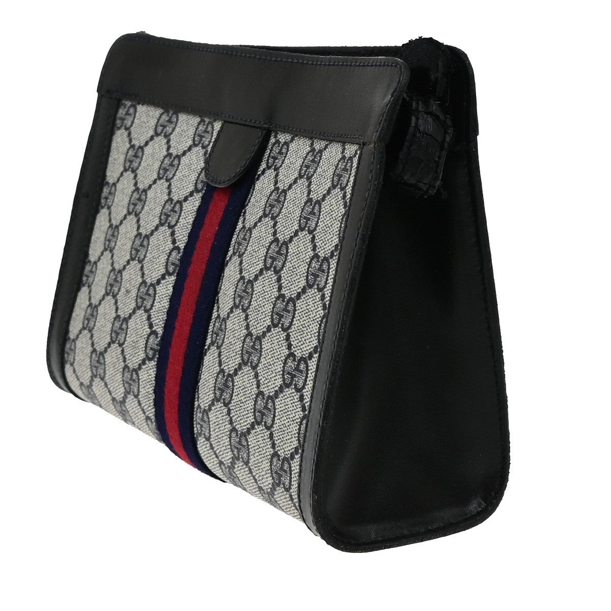 GUCCI Parfums Sherry 2Way Clutch Shoulder Bag PVC Leather Navy Blue 01EF919