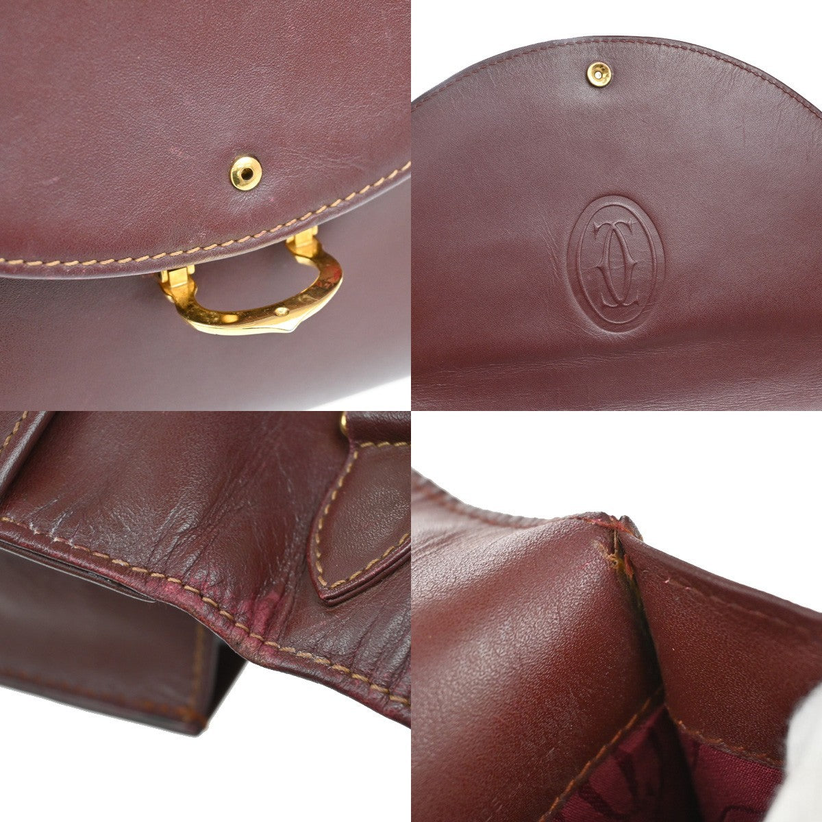 MUST DE CARTIER 2C Logo Hand Bag Leather Red GHW Italy 09KB667