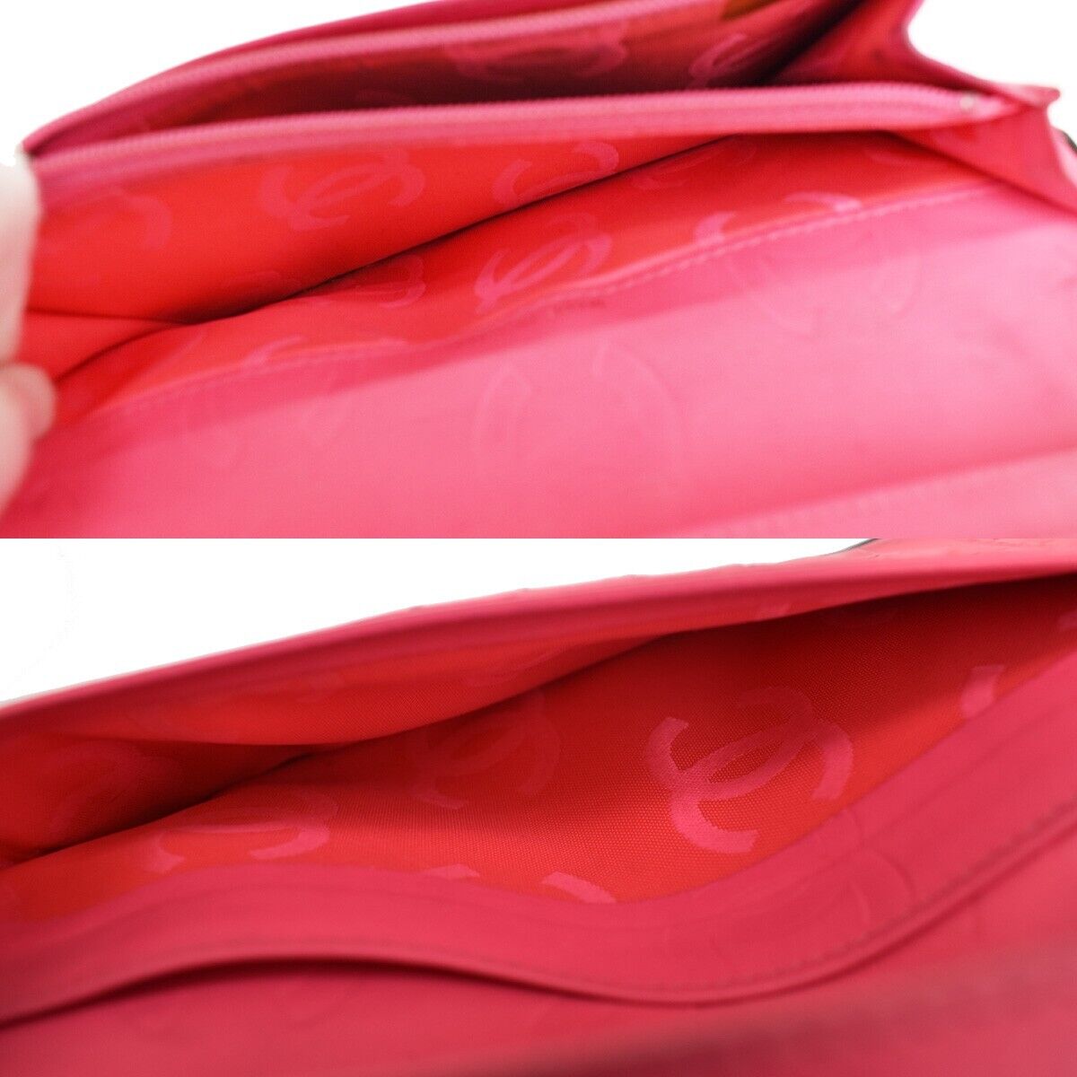 CHANEL CC Logo Cambon Long Bifold Wallet Leather Black Pink Italy 33SH088