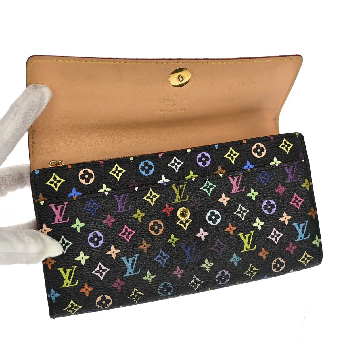 LOUIS VUITTON Sarah Long Bifold Wallet Monogram Multi Black Beige M93533 37GA258