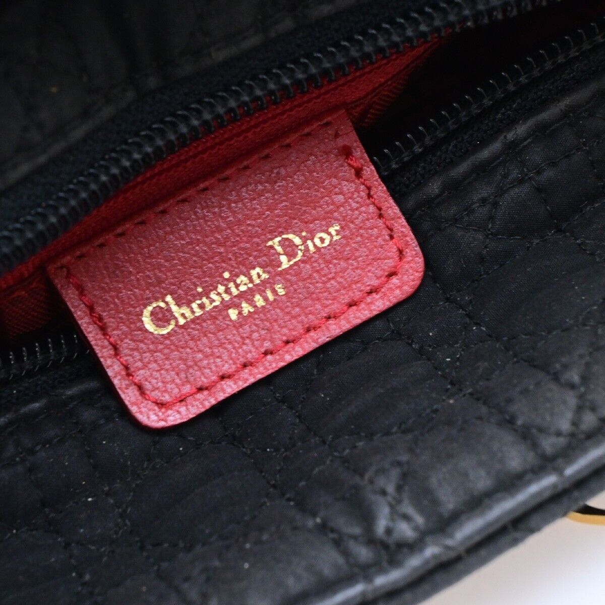 CHRISTIAN DIOR Logo Lady Cannage Hand Bag Canvas Leather Black GHW Italy 73ED175