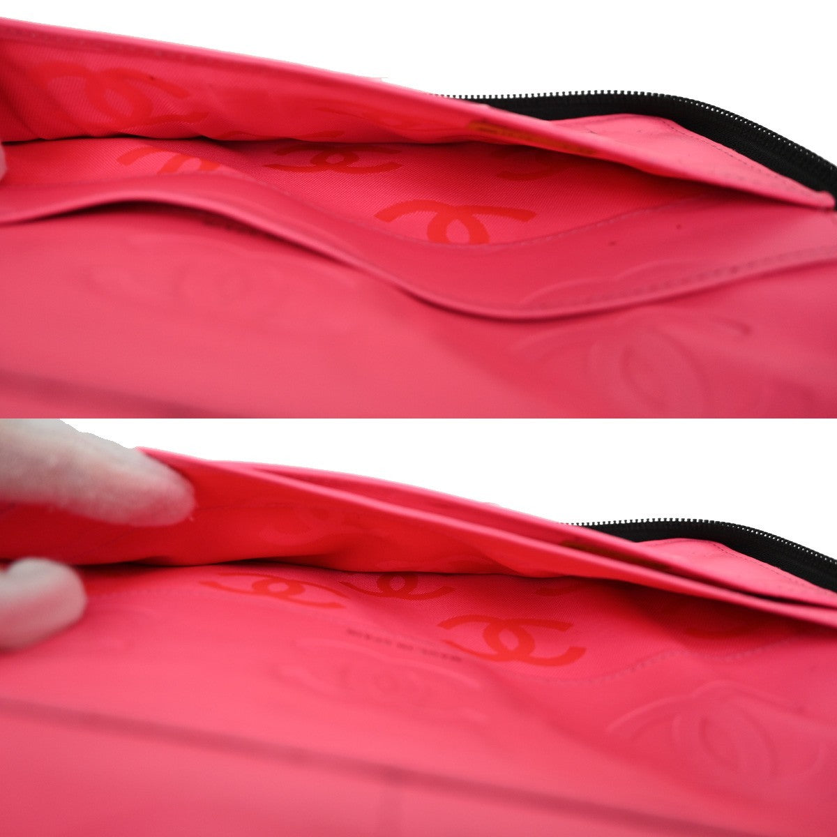 CHANEL CC Logo Cambon Zip Around Long Bifold Wallet Leather Black Pink 39EF850