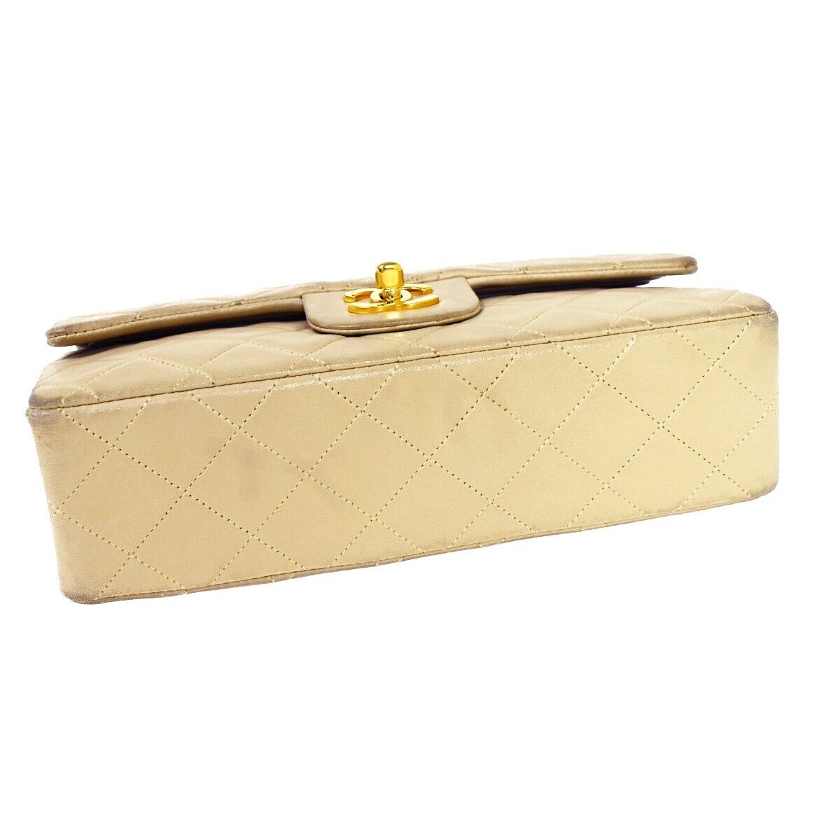 CHANEL CC Matelasse 23 Double Flap Chain Shoulder Bag Leather Beige GD 805RC566