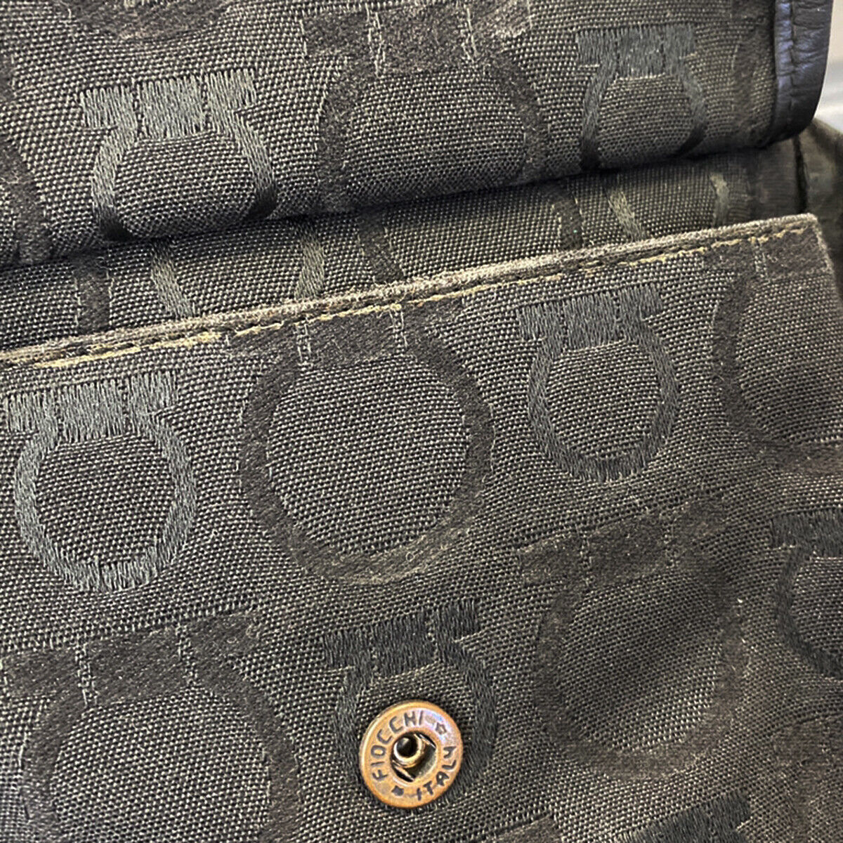 SALVATORE FERRAGAMO Logo Gancini Bum Bag Canvas Leather Black SHW Italy 05YE727