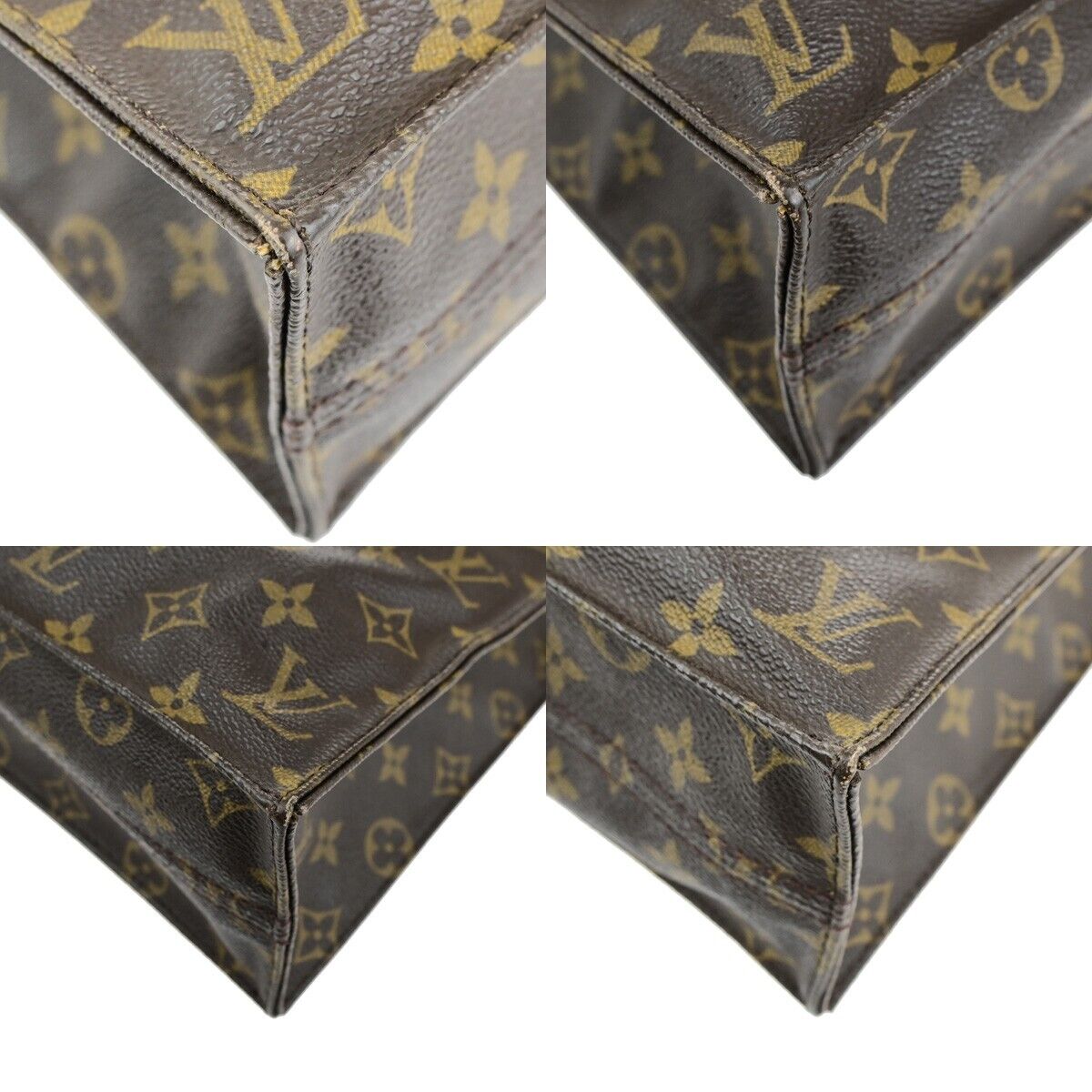 LOUIS VUITTON Logo Sac Plat Hand Tote Bag Monogram Leather Brown M51140 35ED420
