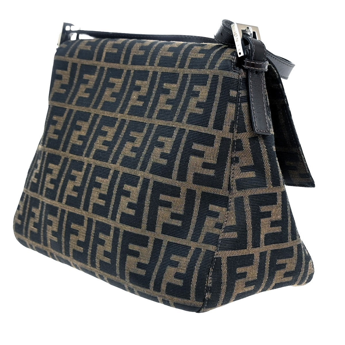 FENDI Logo Mamma Zucca Pattern Shoulder Bag Canvas Leather Brown Italy 46RF693