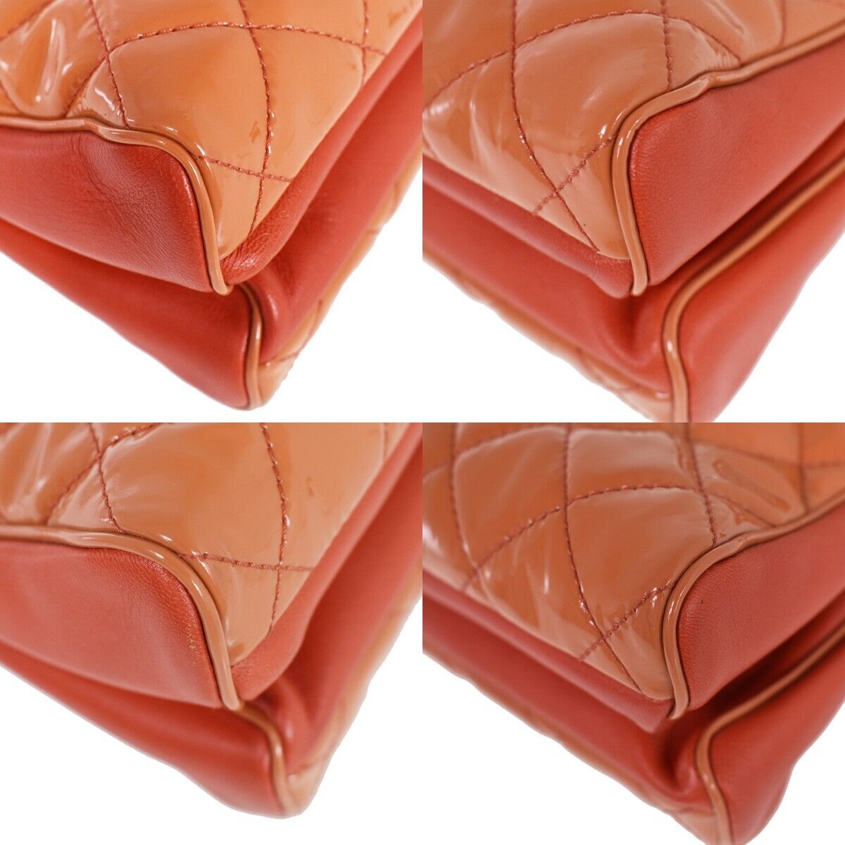 CHANEL CC Matelasse Chain Shoulder Bag Patent Leather Orange SHW 660RJ198