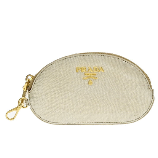 PRADA Zipper Around Mini Coin Case Wallet Saffiano Leather Gold Italy 63MA621