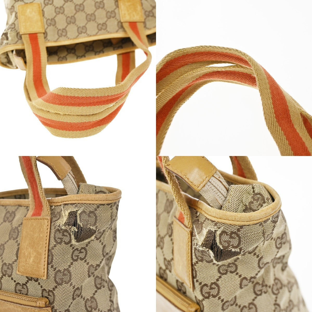 GUCCI Logo Sherry GG Pattern Shoulder Bag Canvas Leather Beige SHW Italy 02YJ173