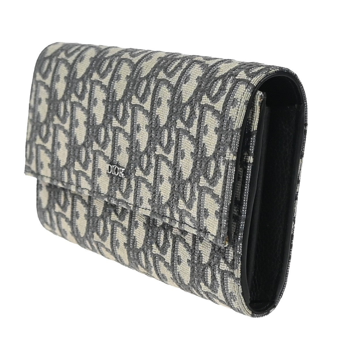 CHRISTIAN DIOR Logo Trotter Oblique Long Wallet Jacquard Leather Blue 81EG317