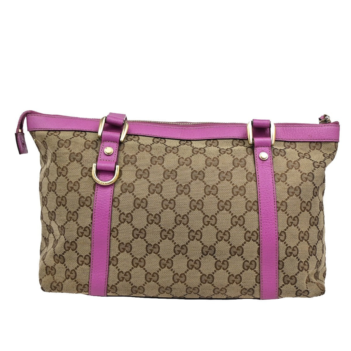 GUCCI GG Pattern Abbey Shoulder Bag Canvas Leather Beige Pink GHW Itlay 67DA040