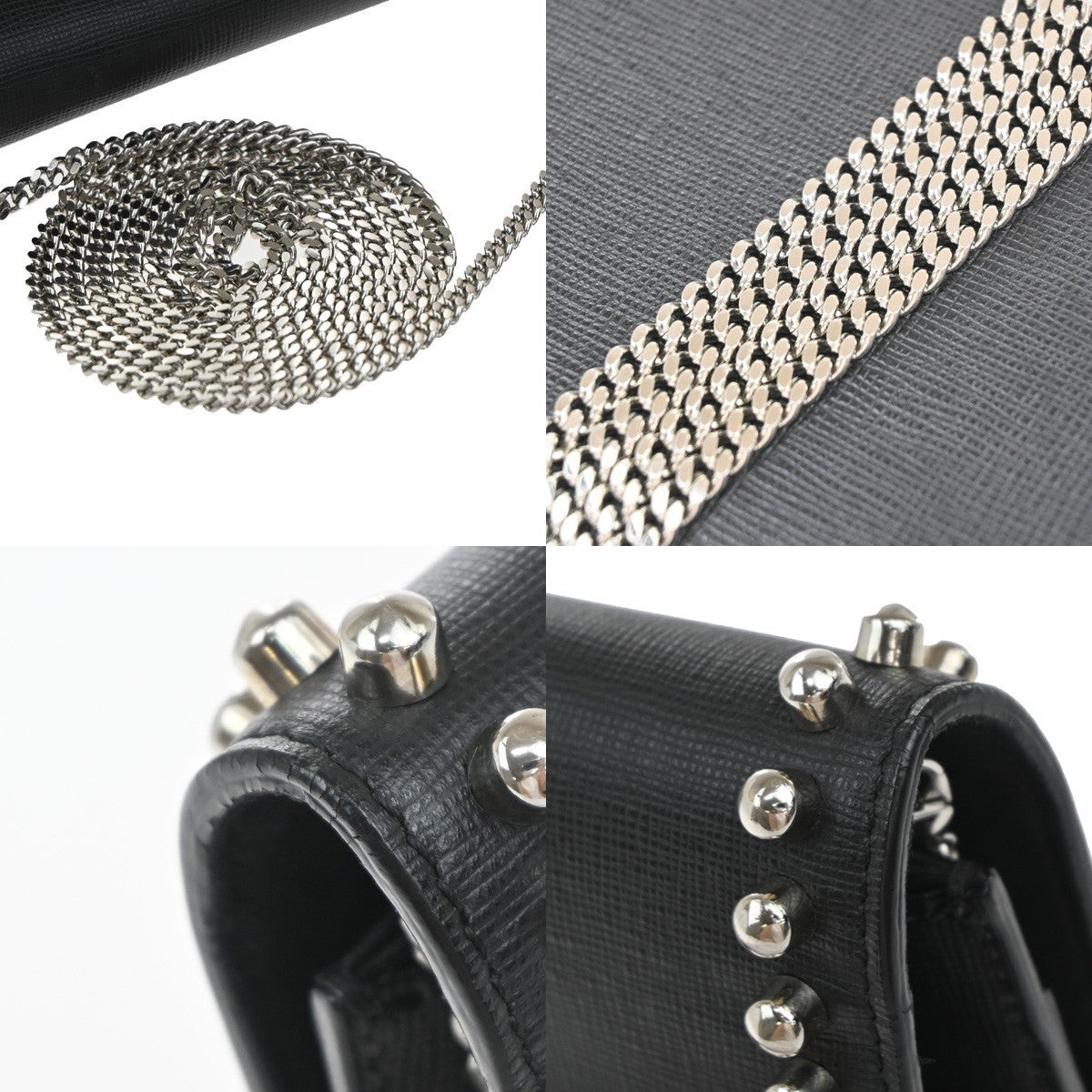 FENDI Karlito Karl Lagerfeld Chain Wallet Shoulder Bag Leather Black 85EG190