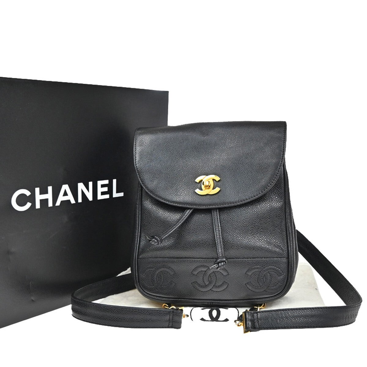 CHANEL Triple CC Chain Backpack Bag Grained Calfskin Leather BK VTG 870RF265