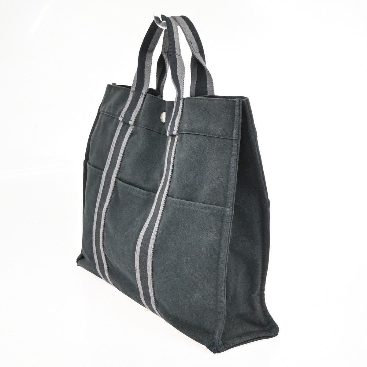 HERMES Logo Fourre Tout MM Hand Tote Bag Cotton Black SHW France 07KD184