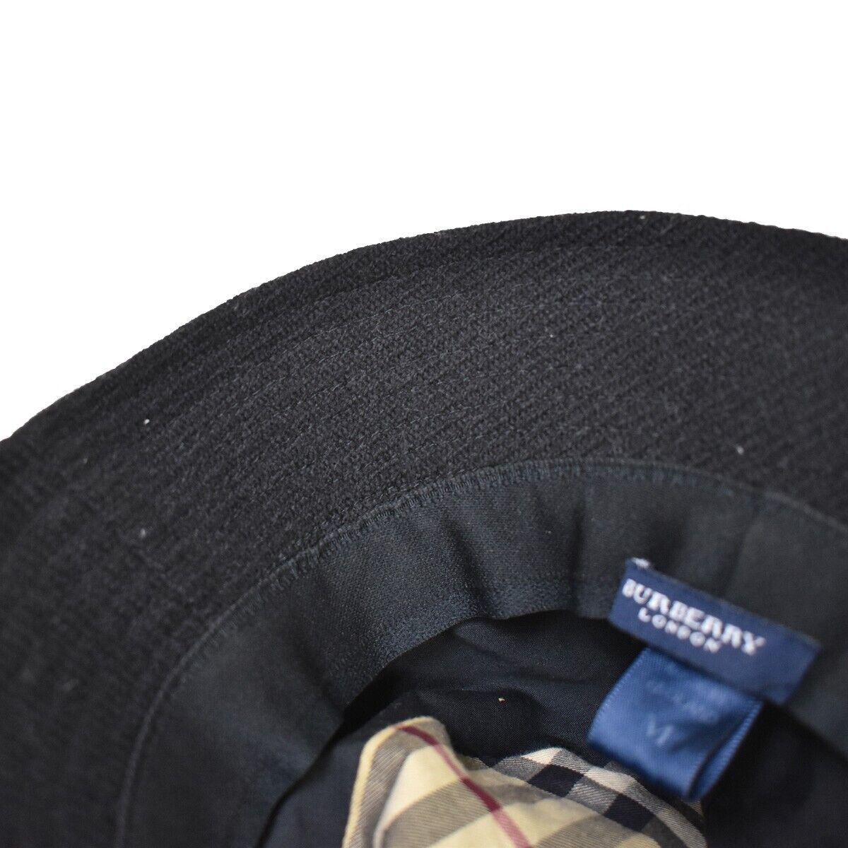 BURBERRY LONDON Logo Bucket Hat #M Cotton Wool Leather Black 04JH711