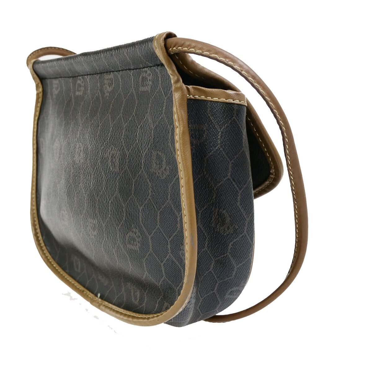 CHRISTIAN DIOR Logo Honeycomb Mini Shoulder Bag PVC Leather Brown GHW 61YG492