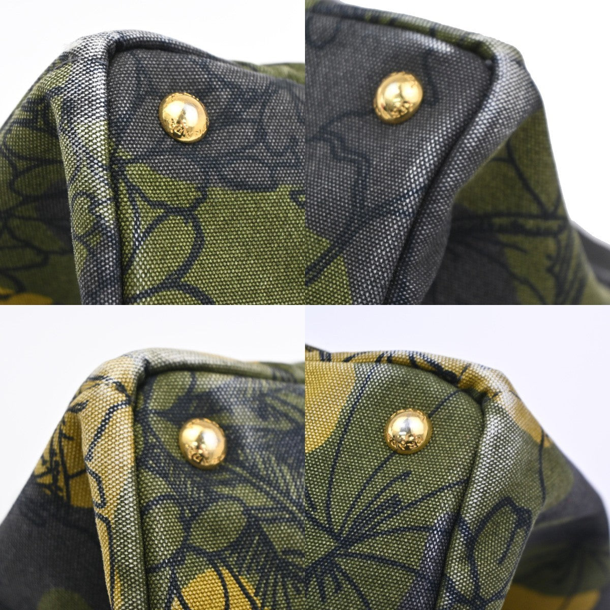 PRADA Plate Logo Canapa Hand Bag  Canvas Camouflage Green 83TA399