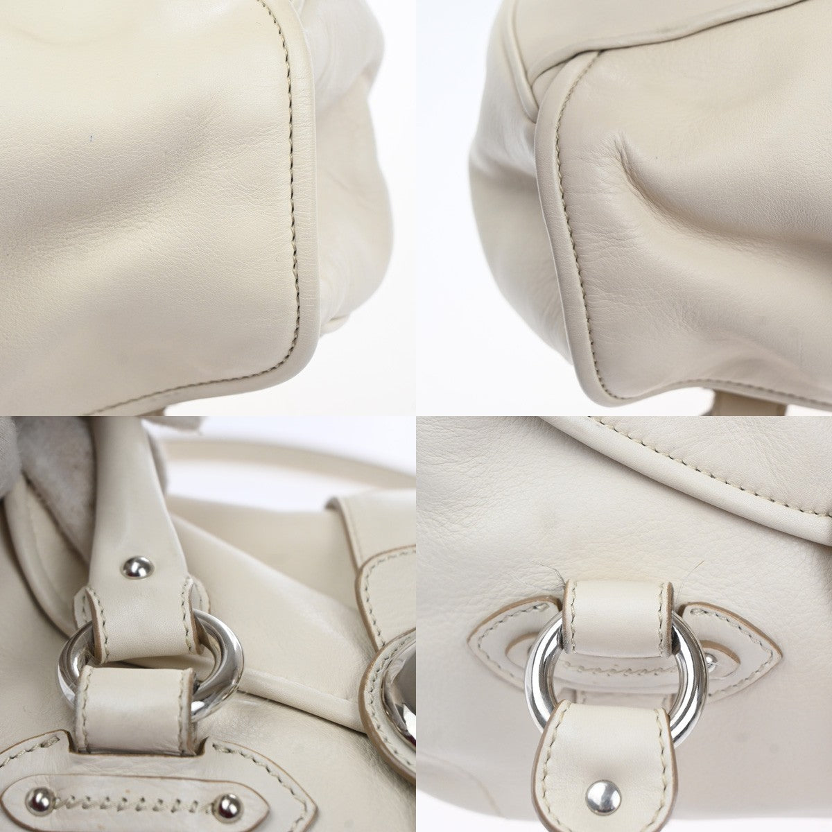 CHRISTIAN DIOR CD Logo Flap Shoulder Hand Bag Leather White SHW Italy 95MA437