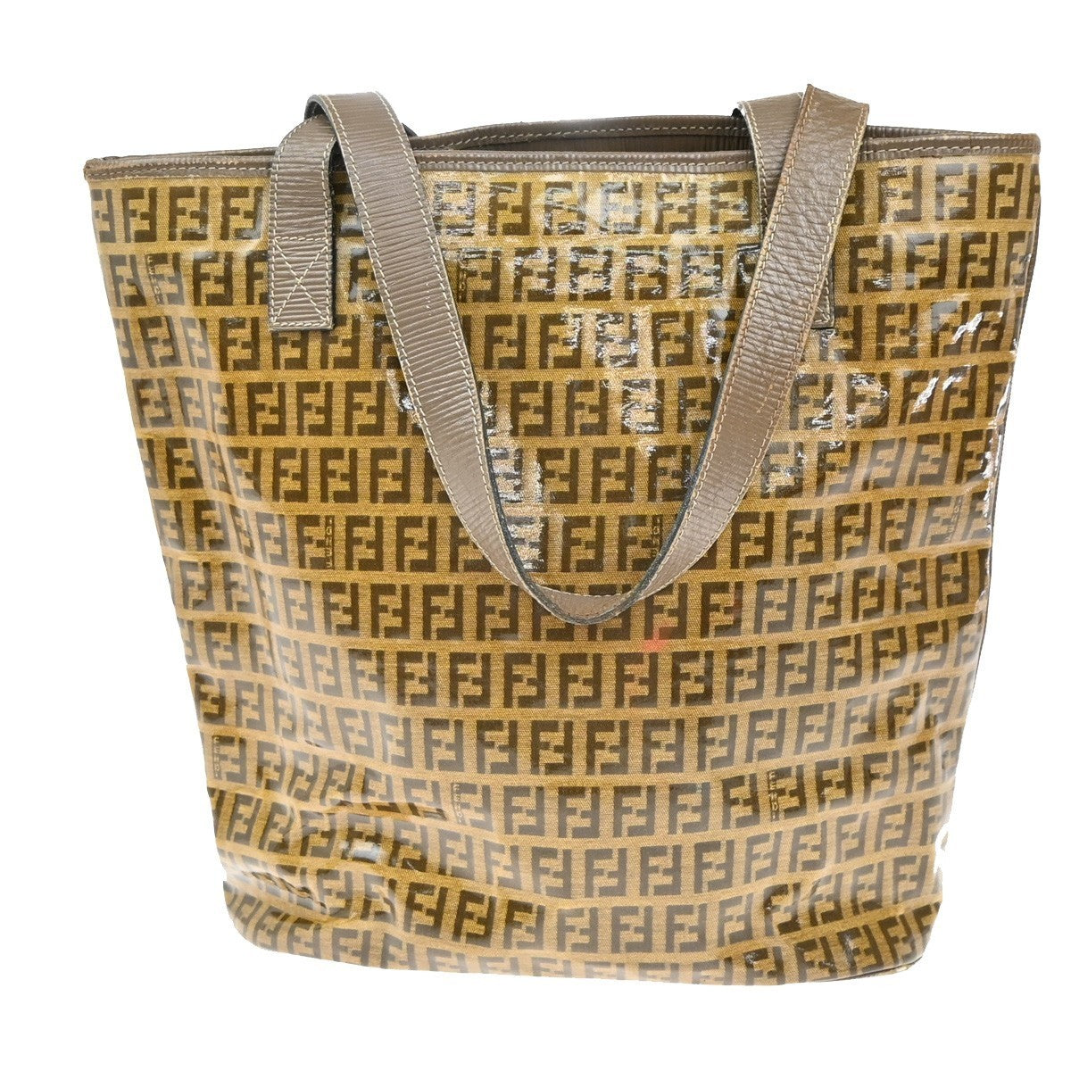 FENDI Logo Zucchino Shoulder Tote Bag Coating Canvas Leather Brown Italy 66KB488