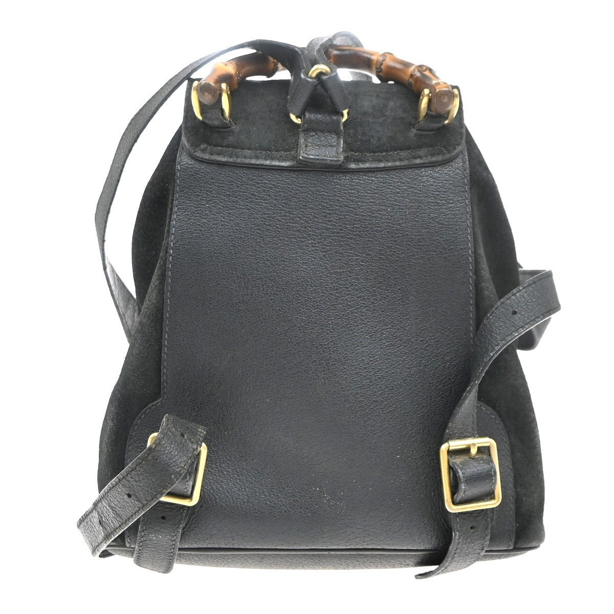 GUCCI Logo Bamboo Backpack Bag Suede Drawstring Black Italy 61EG169