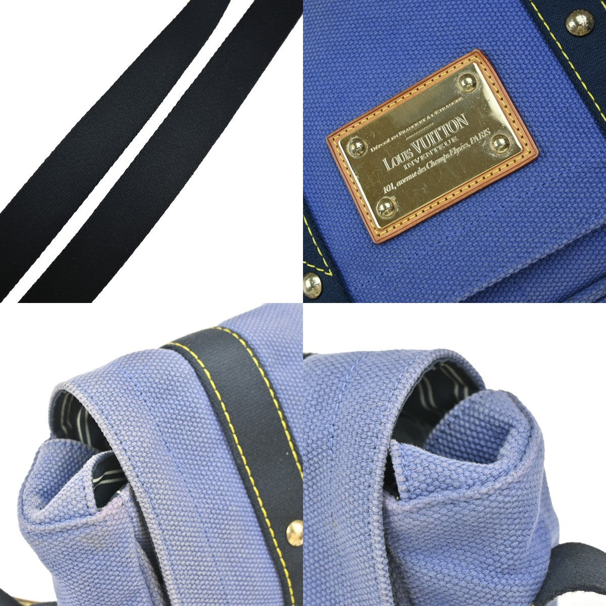 LOUIS VUITTON Busas PM Shoulder Bag Antigua Canvas Leather Blue M40073 65KP572