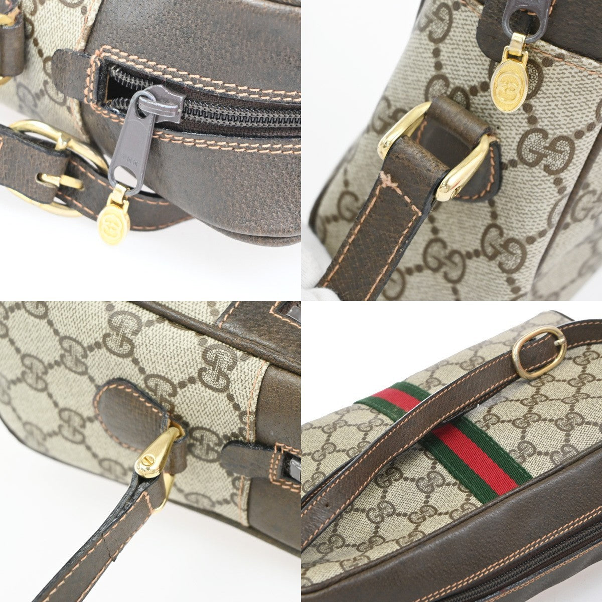 Gucci Logo GG Pattern Sherry Crossbody  Shoulder Bag PVC Leather Brown 37CA993