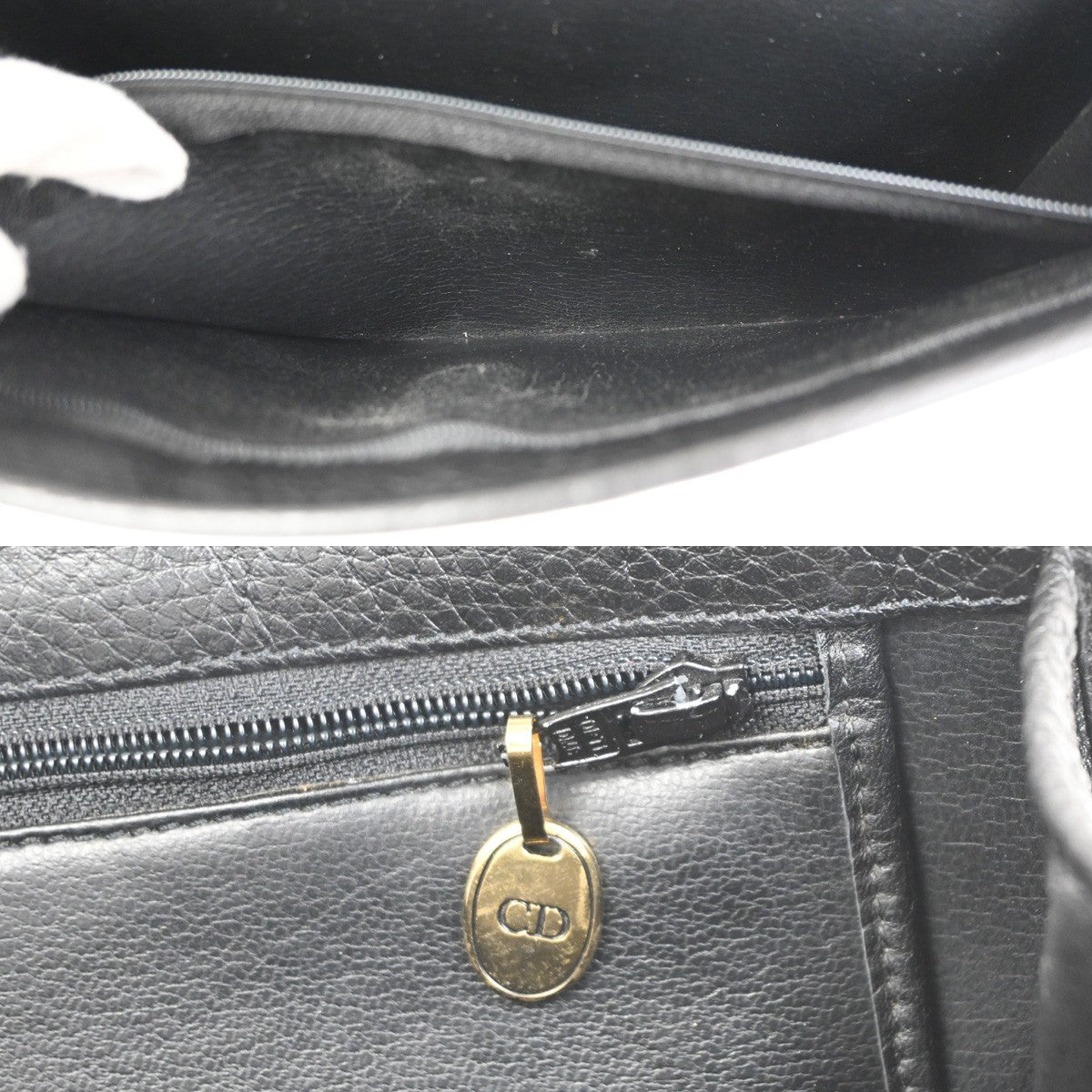 CHRISTIAN DIOR Logo 2Way Shoulder Clutch Bag Leather Black GHW  France 31YH907