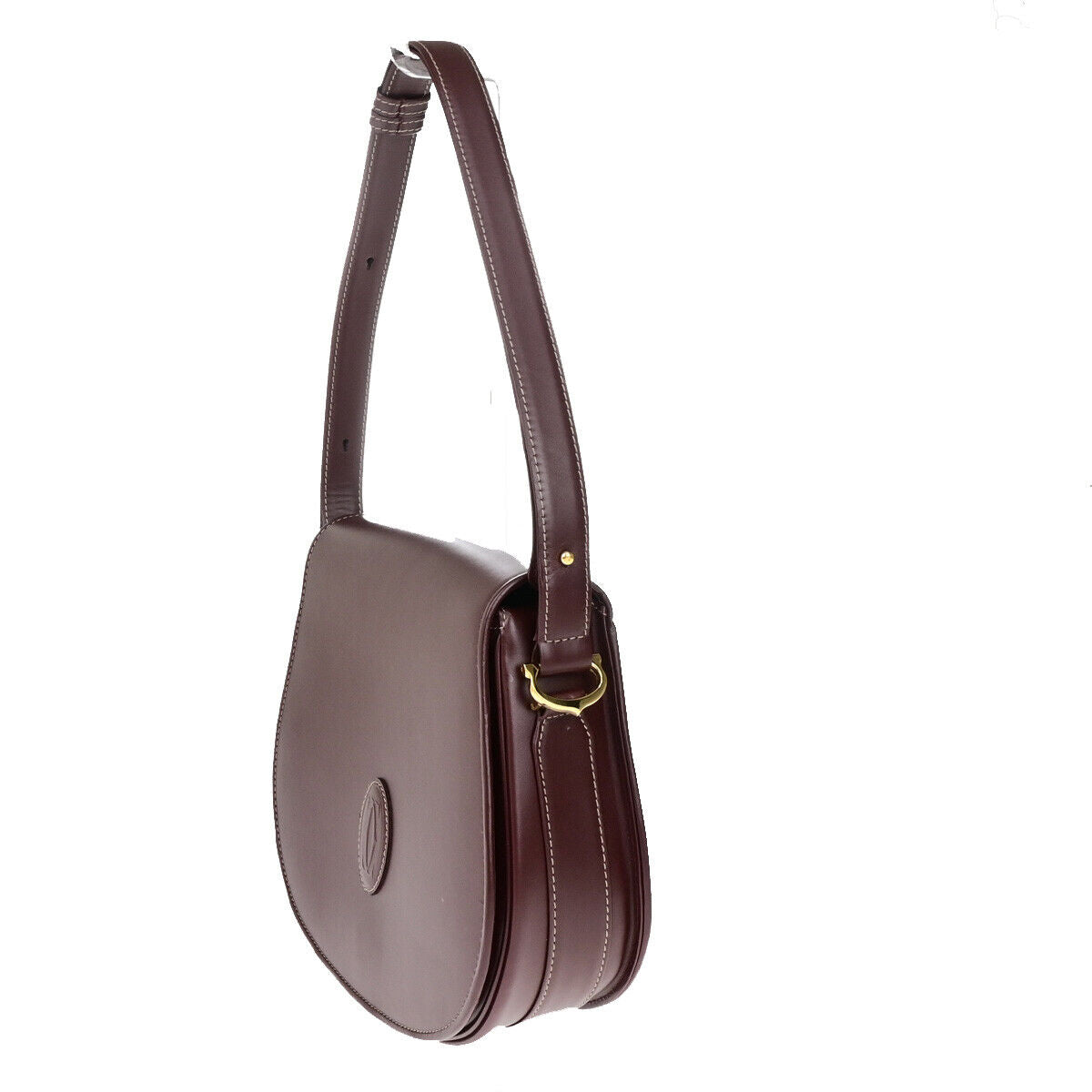 MUST DE CARTIER 2C Logo Shoulder Bag Leather Bordeaux GHW Italy 30YG288